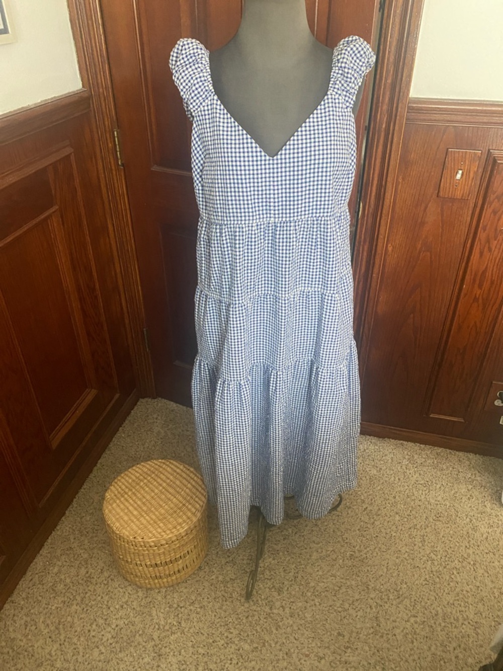 Old Navy Blue Gingham Tiered Maxi Dress